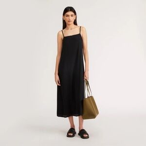 NWT Everlane The Satin Square Neck Black Slip Dress | Size 2